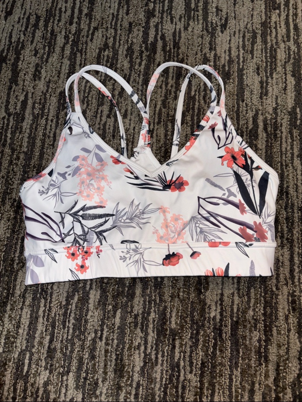 SHEIN White Floral Print Strappy Sports Bra